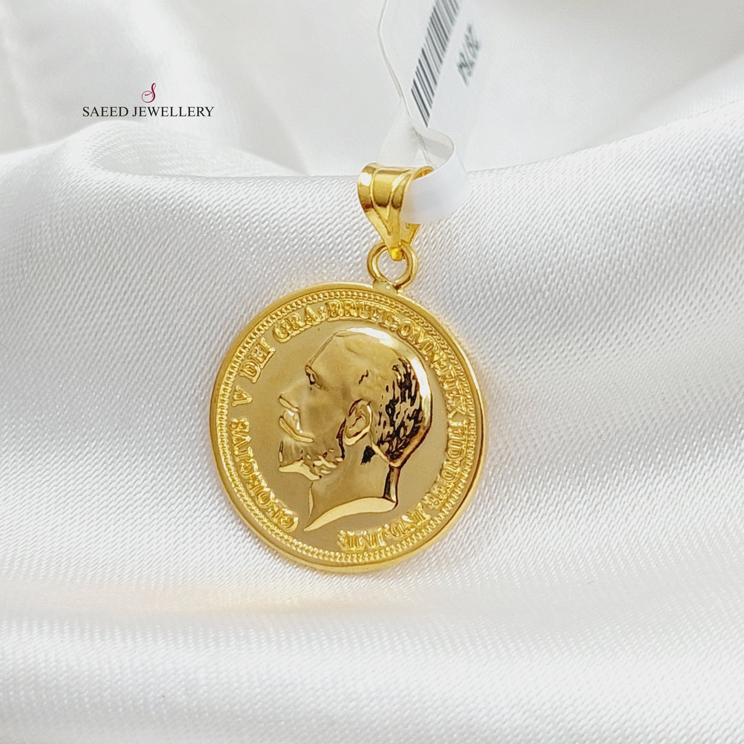 21K Gold English Lira Pendant by Saeed Jewelry - Image 1