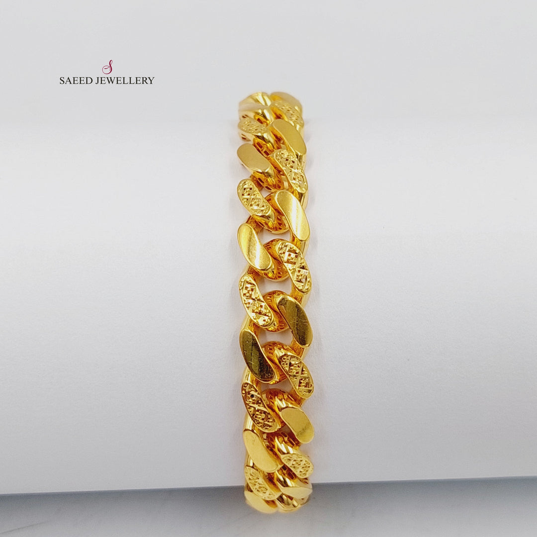 21K Gold Engraved Cuban Links Bracelet by Saeed Jewelry - Image 3