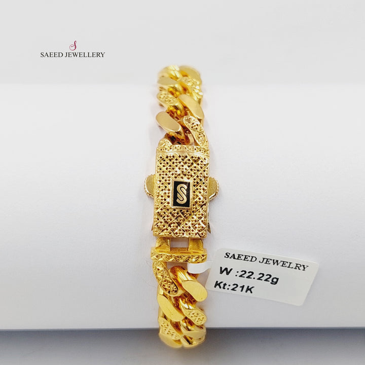 21K Gold Engraved Cuban Links Bracelet by Saeed Jewelry - Image 6