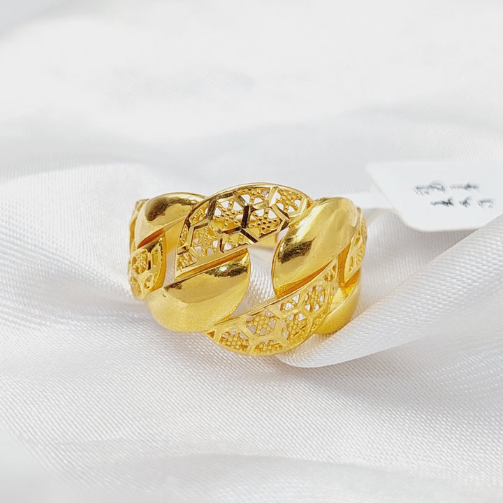 21K Gold Engraved Cuban Links Ring by Saeed Jewelry - Image 3