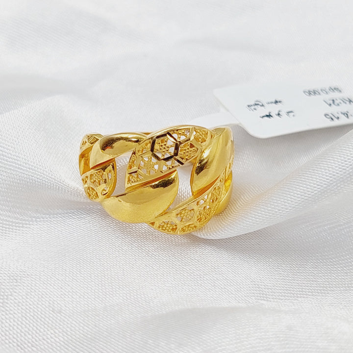 21K Gold Engraved Cuban Links Ring by Saeed Jewelry - Image 4