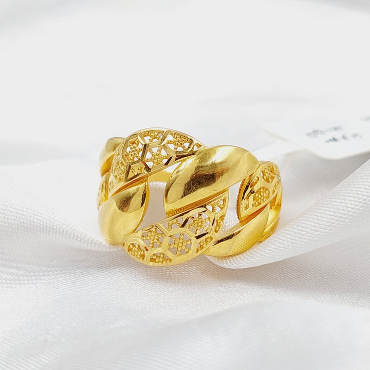 21K Gold Engraved Cuban Links Ring by Saeed Jewelry - Image 1