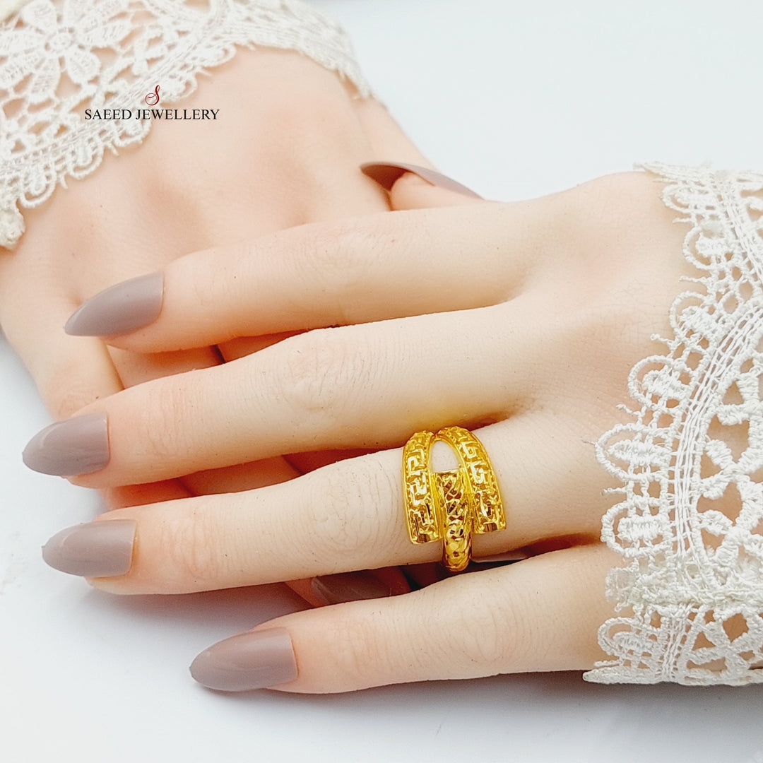 21K Gold Engraved Hexa Ring by Saeed Jewelry - Image 4