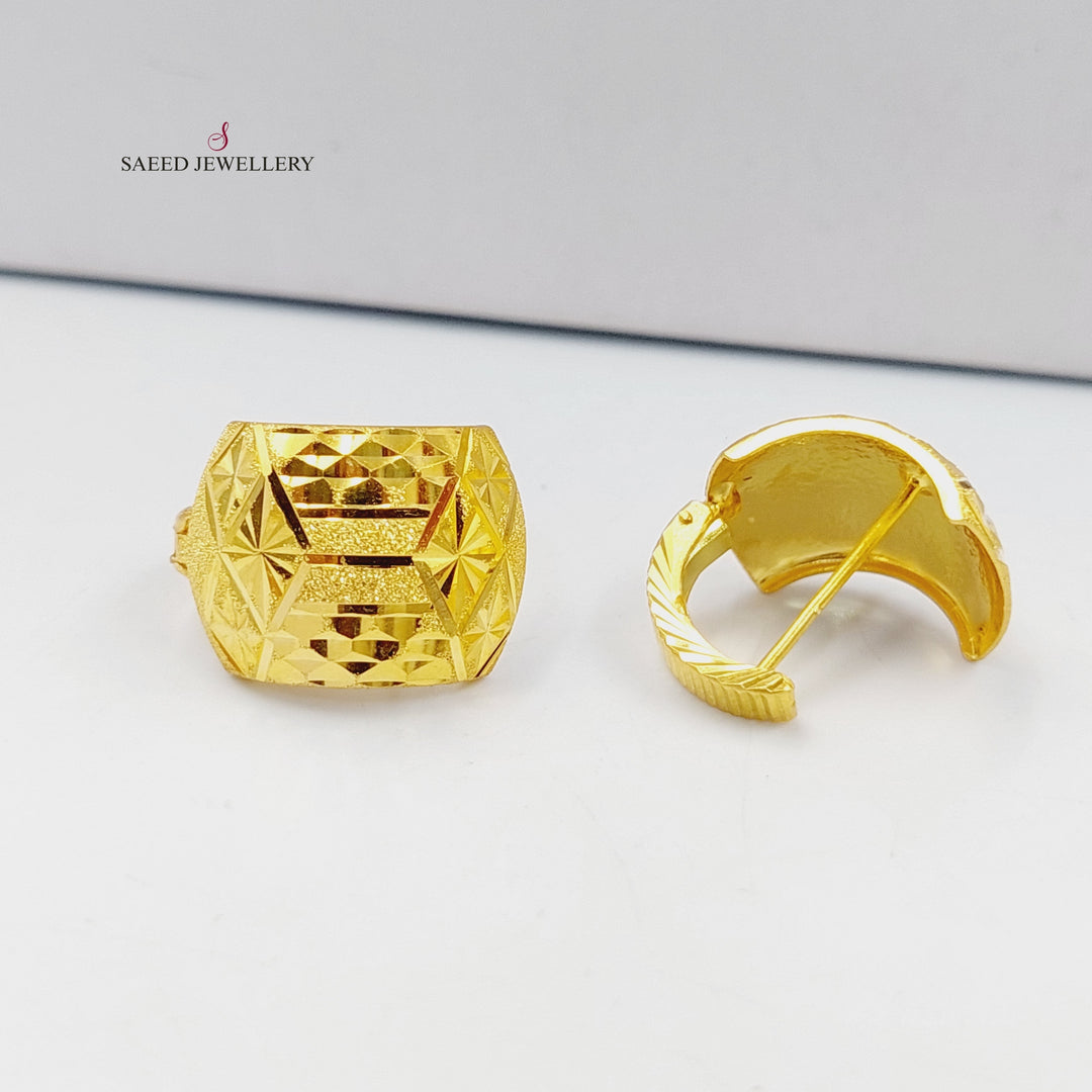 21K Gold Engraved Hoop Earrings by Saeed Jewelry - Image 1