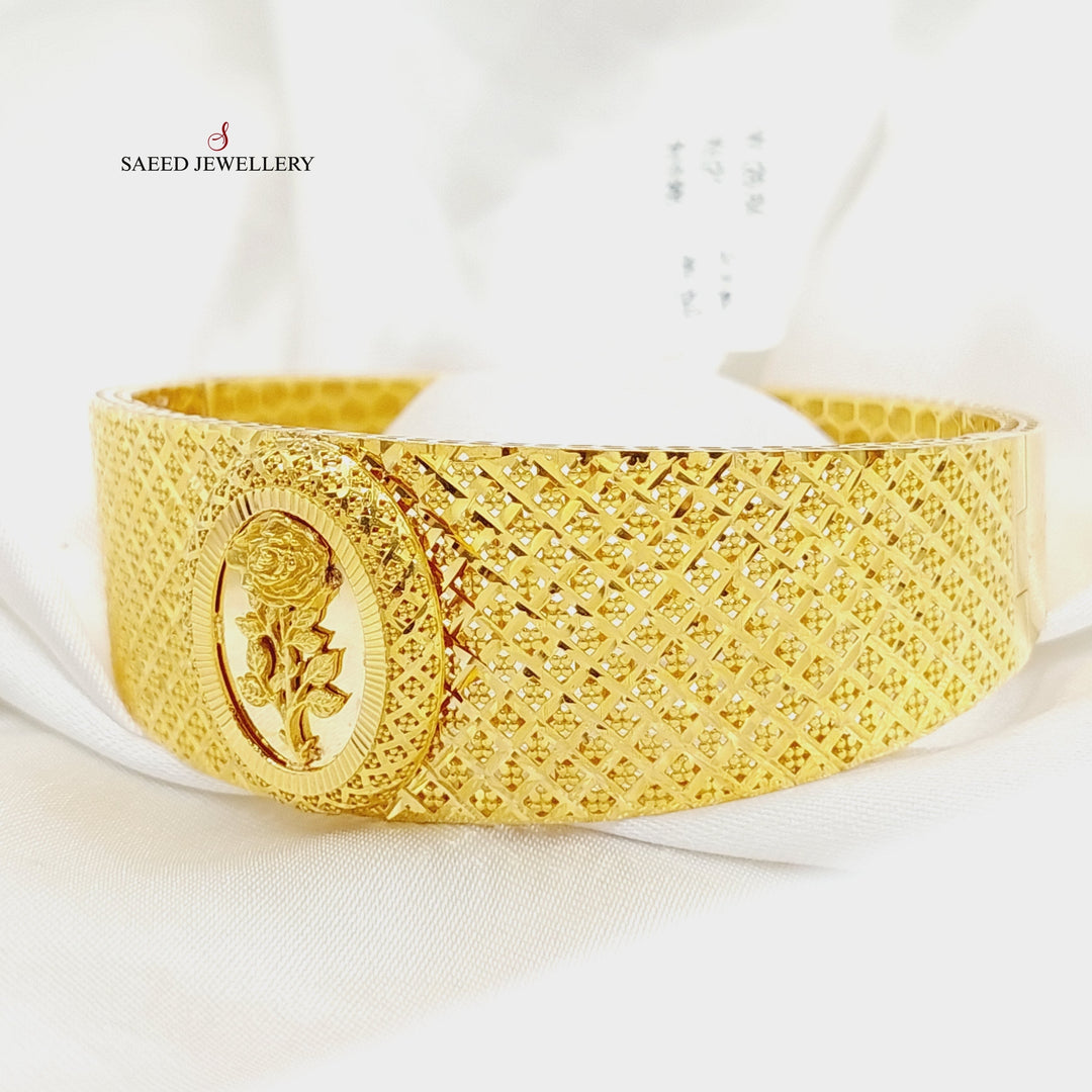 21K Gold Engraved Ounce Bangle Bracelet by Saeed Jewelry - Image 3