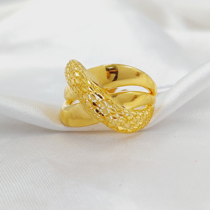 21K Gold Engraved X Style Ring by Saeed Jewelry - Image 2