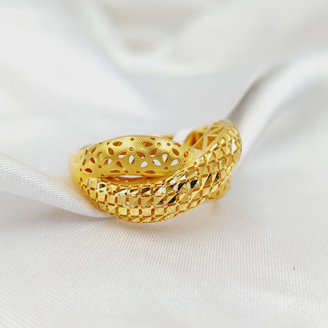 21K Gold Engraved X Style Ring by Saeed Jewelry - Image 2