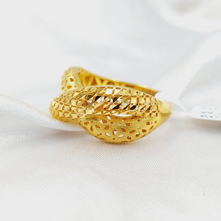 21K Gold Engraved X Style Ring by Saeed Jewelry - Image 3