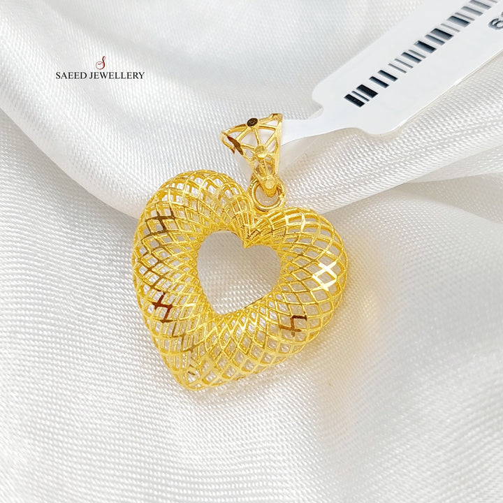 21K Gold Hollow Heart Pendant by Saeed Jewelry - Image 3