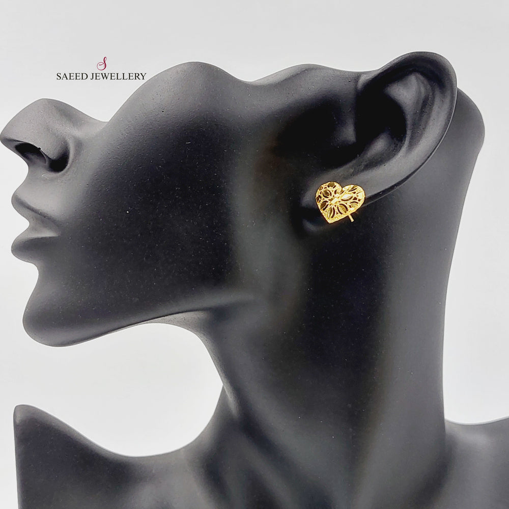 21K Gold Heart Screw Earrings by Saeed Jewelry - Image 2