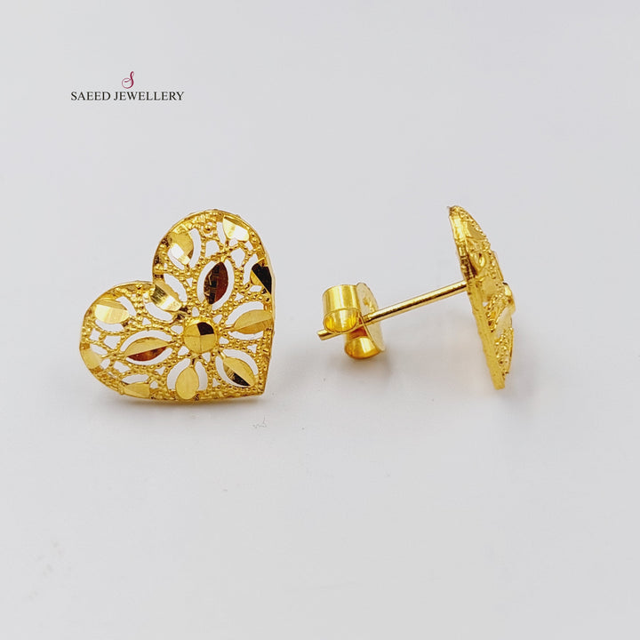 21K Gold Heart Screw Earrings by Saeed Jewelry - Image 3