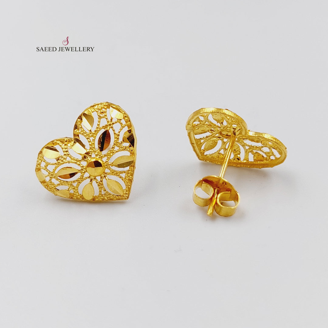 21K Gold Heart Screw Earrings by Saeed Jewelry - Image 5