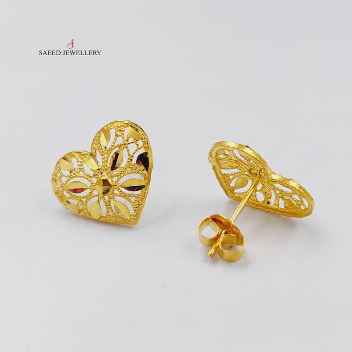 21K Gold Heart Screw Earrings by Saeed Jewelry - Image 1