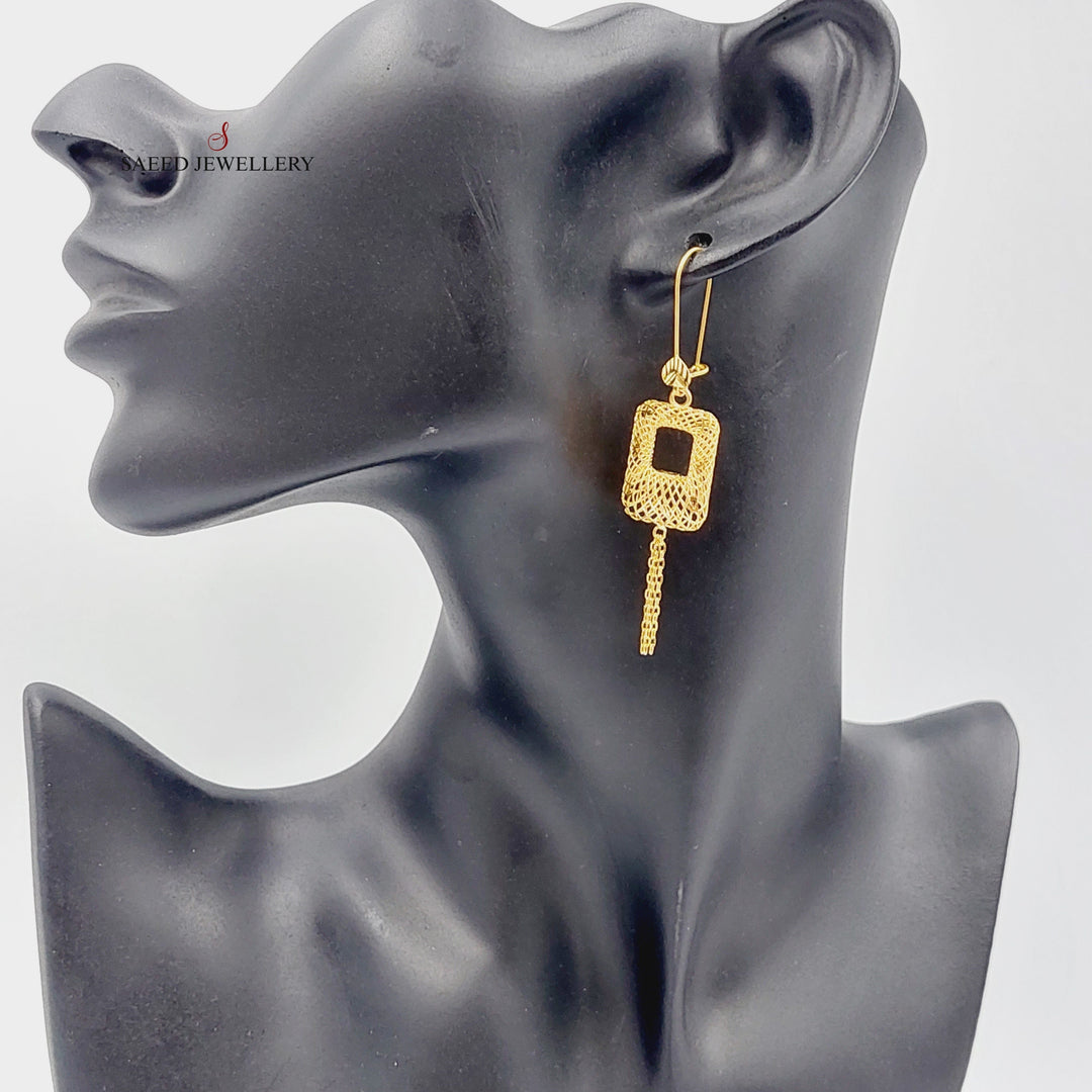 21K Gold Hollow Engraved Earrings by Saeed Jewelry - Image 3