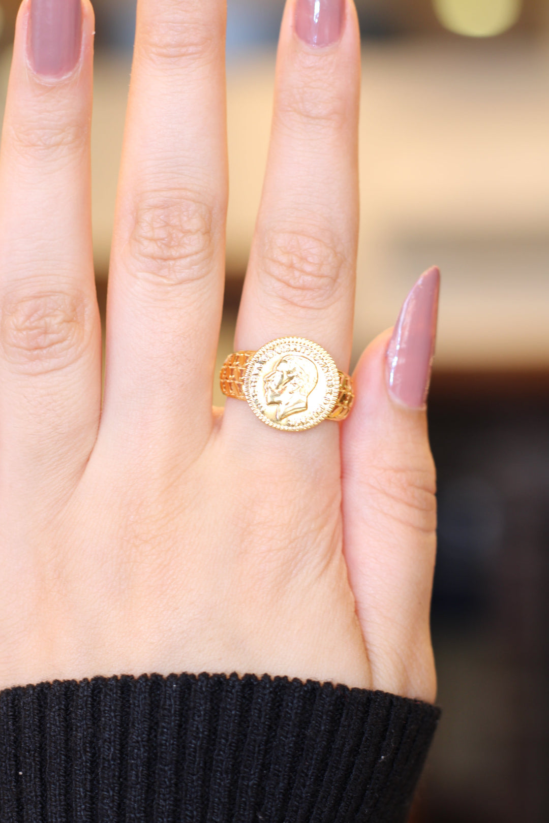 21K Gold English Lira Ring by Saeed Jewelry - Image 10