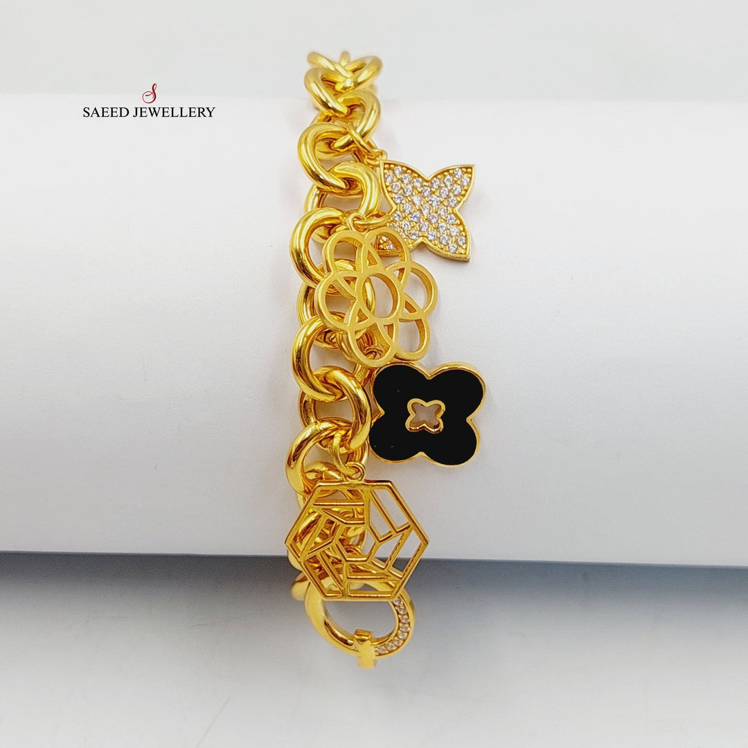 K Gold Enameled & Zircon Studded Dandash Bracelet by Saeed Jewelry - Image 1