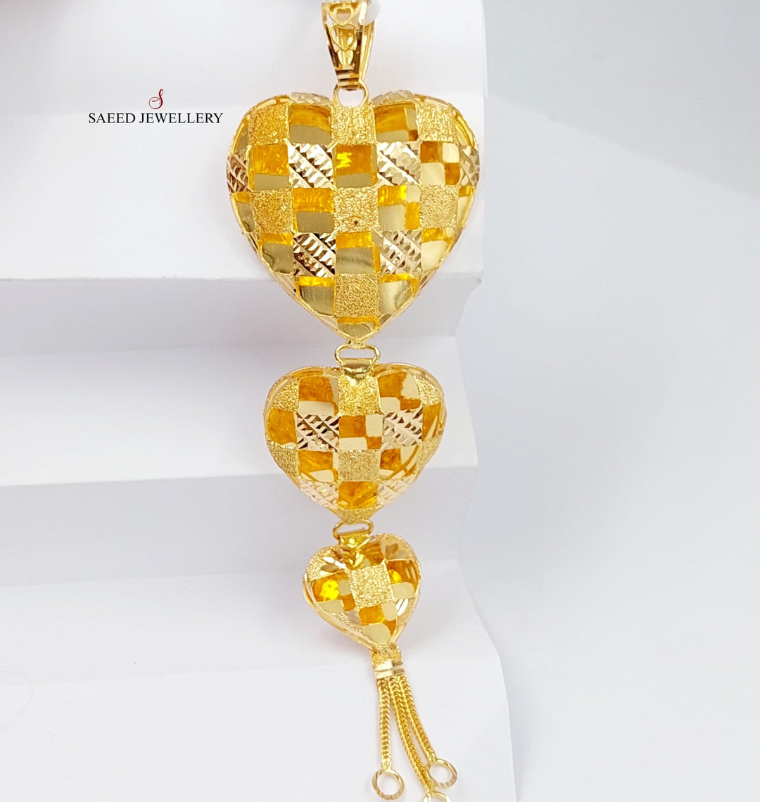 21K Gold Kuwaiti Heart Pendant by Saeed Jewelry - Image 3