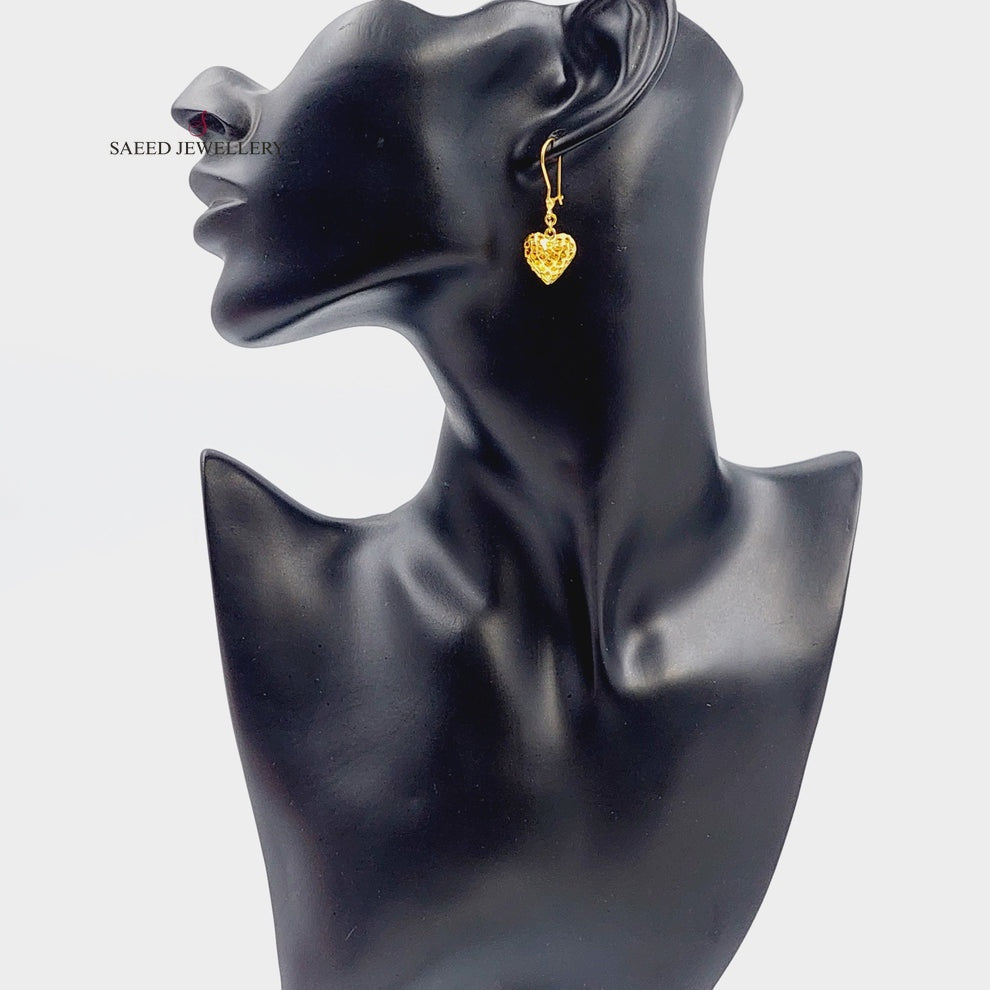 21K Gold Light Heart Earrings by Saeed Jewelry - Image 3