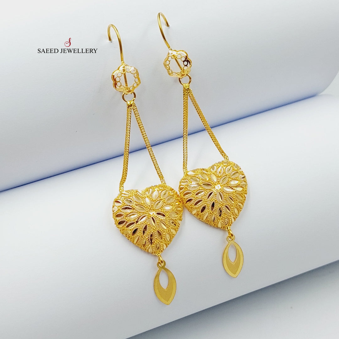 21K Gold Luxury Heart Earrings by Saeed Jewelry - Image 1