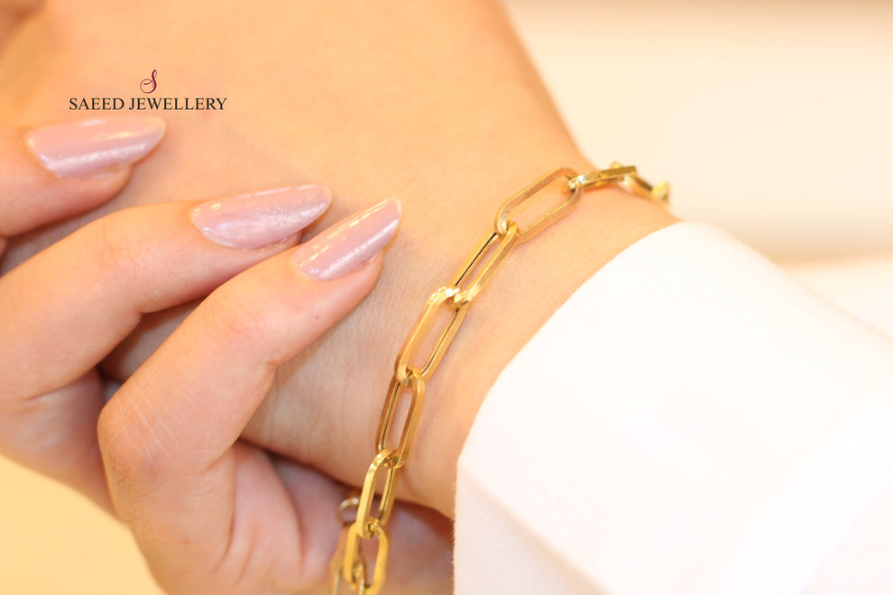 21K Gold Paperclip Bracelet by Saeed Jewelry - Image 3