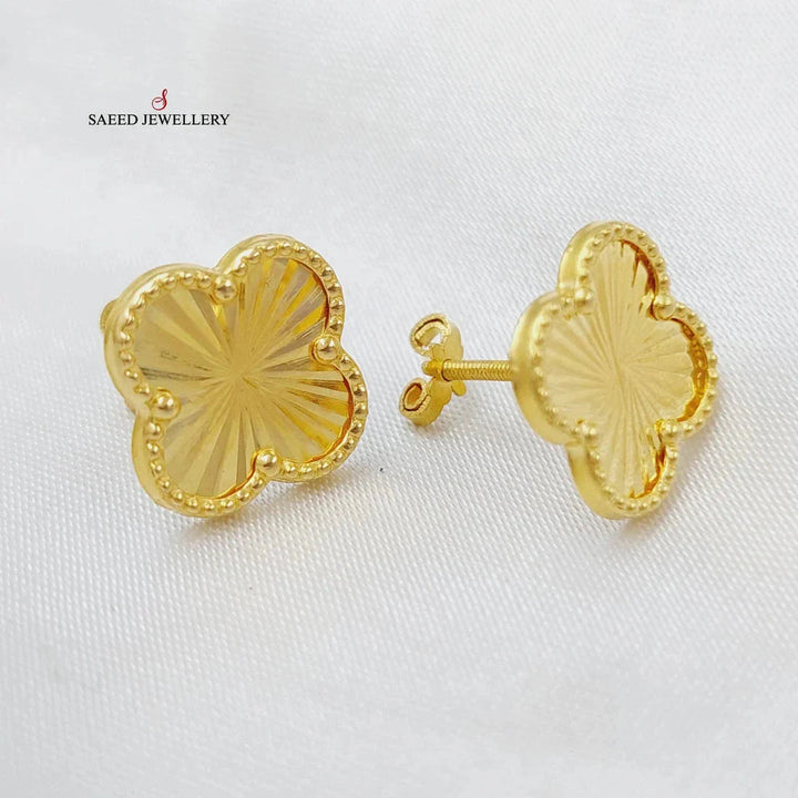 18K Gold Clover Screw Earrings by Saeed Jewelry - Image 2