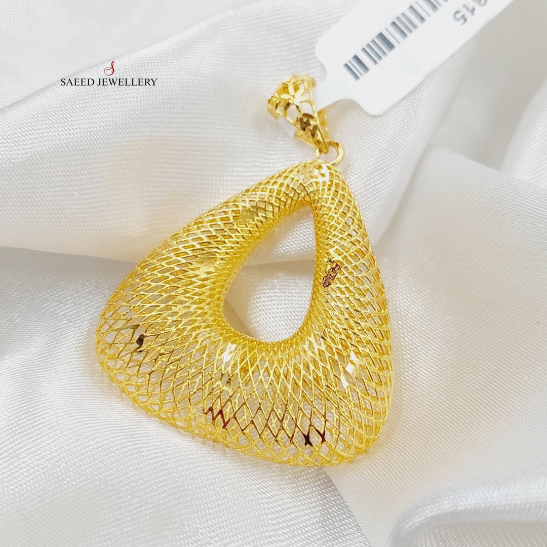 21K Gold Hollow Triangles Pendant by Saeed Jewelry - Image 3