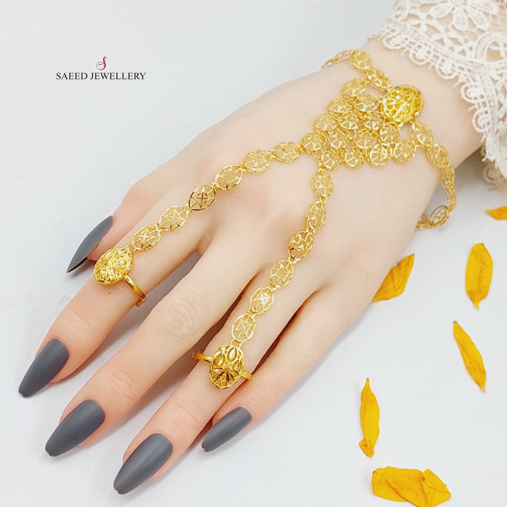 21K Gold Two Rings Kuwaiti Hand Bracelet by Saeed Jewelry - Image 4