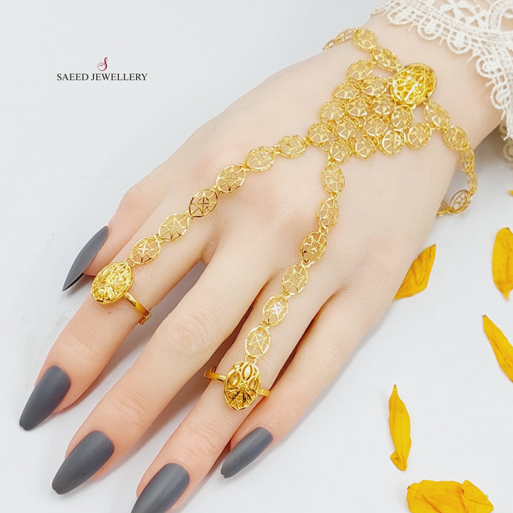 21K Gold Two Rings Kuwaiti Hand Bracelet by Saeed Jewelry - Image 5