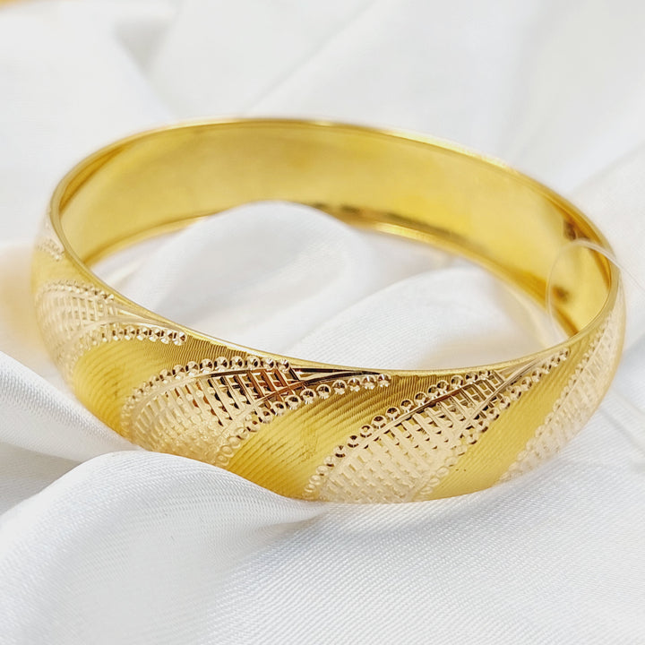 21K Gold Wide Engraved Bangle by Saeed Jewelry - Image 2