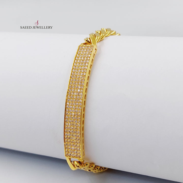 21K Gold Zircon Studded Bar Bracelet by Saeed Jewelry - Image 4