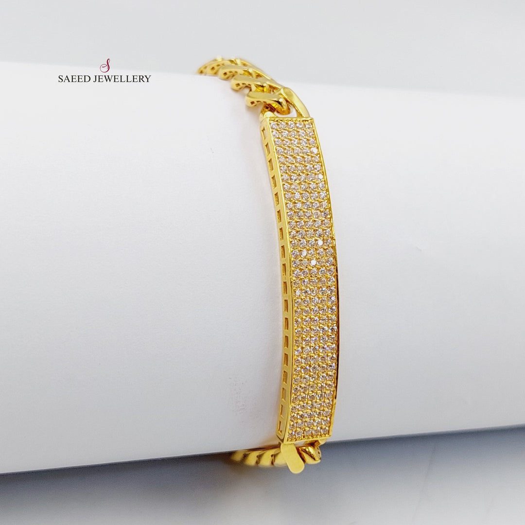 21K Gold Zircon Studded Bar Bracelet by Saeed Jewelry - Image 1