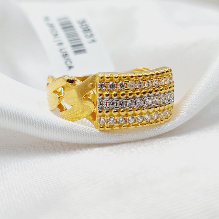 21K Gold Zircon Studded Bar Ring by Saeed Jewelry - Image 3