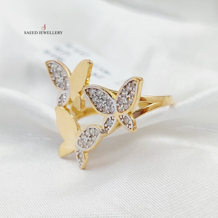 21K Gold Zircon Studded Butterfly Ring by Saeed Jewelry - Image 1