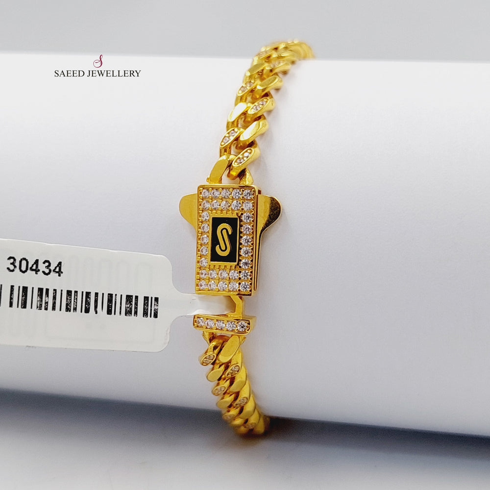 21K Gold Zircon Studded Cuban Links Bracelet by Saeed Jewelry - Image 2