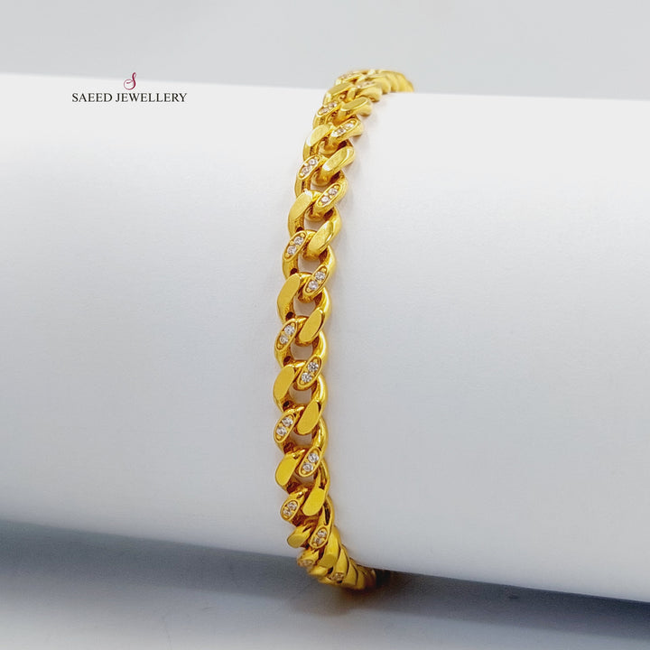 21K Gold Zircon Studded Cuban Links Bracelet by Saeed Jewelry - Image 4