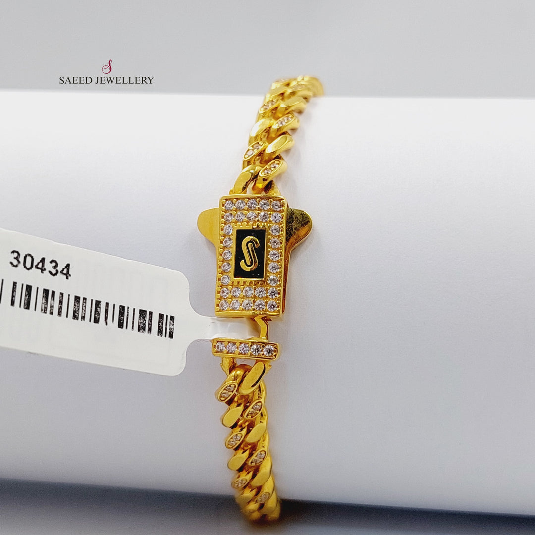 21K Gold Zircon Studded Cuban Links Bracelet by Saeed Jewelry - Image 1