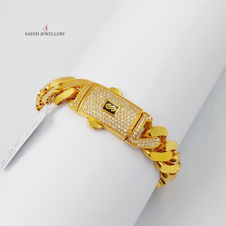 21K Gold Zircon Studded Cuban Links Bracelet by Saeed Jewelry - Image 3