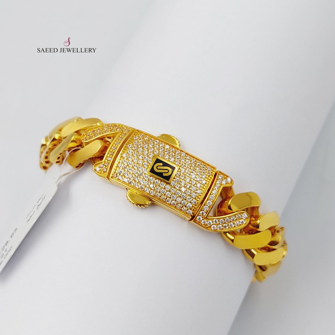 21K Gold Zircon Studded Cuban Links Bracelet by Saeed Jewelry - Image 1