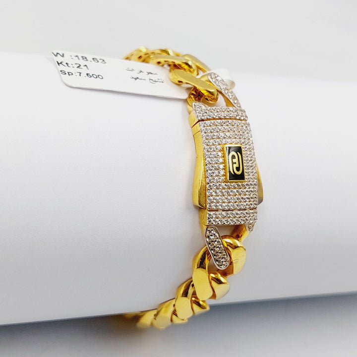 21K Gold Zircon Studded Cuban Links Bracelet by Saeed Jewelry - Image 4