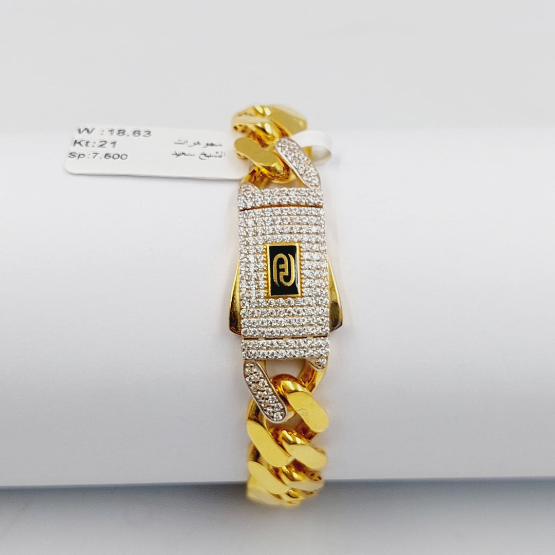 21K Gold Zircon Studded Cuban Links Bracelet by Saeed Jewelry - Image 1