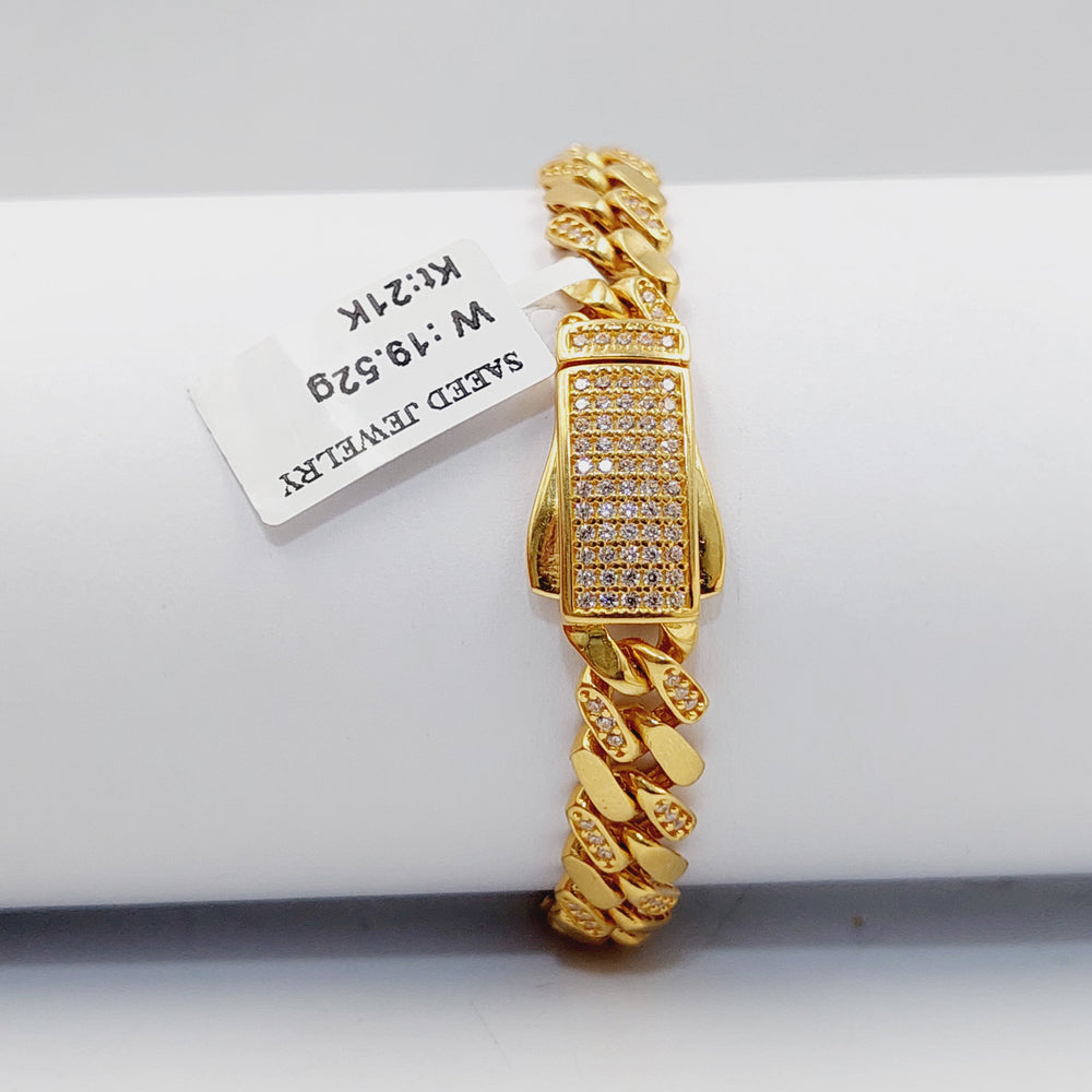 21K Gold Zircon Studded Cuban Links Bracelet by Saeed Jewelry - Image 2