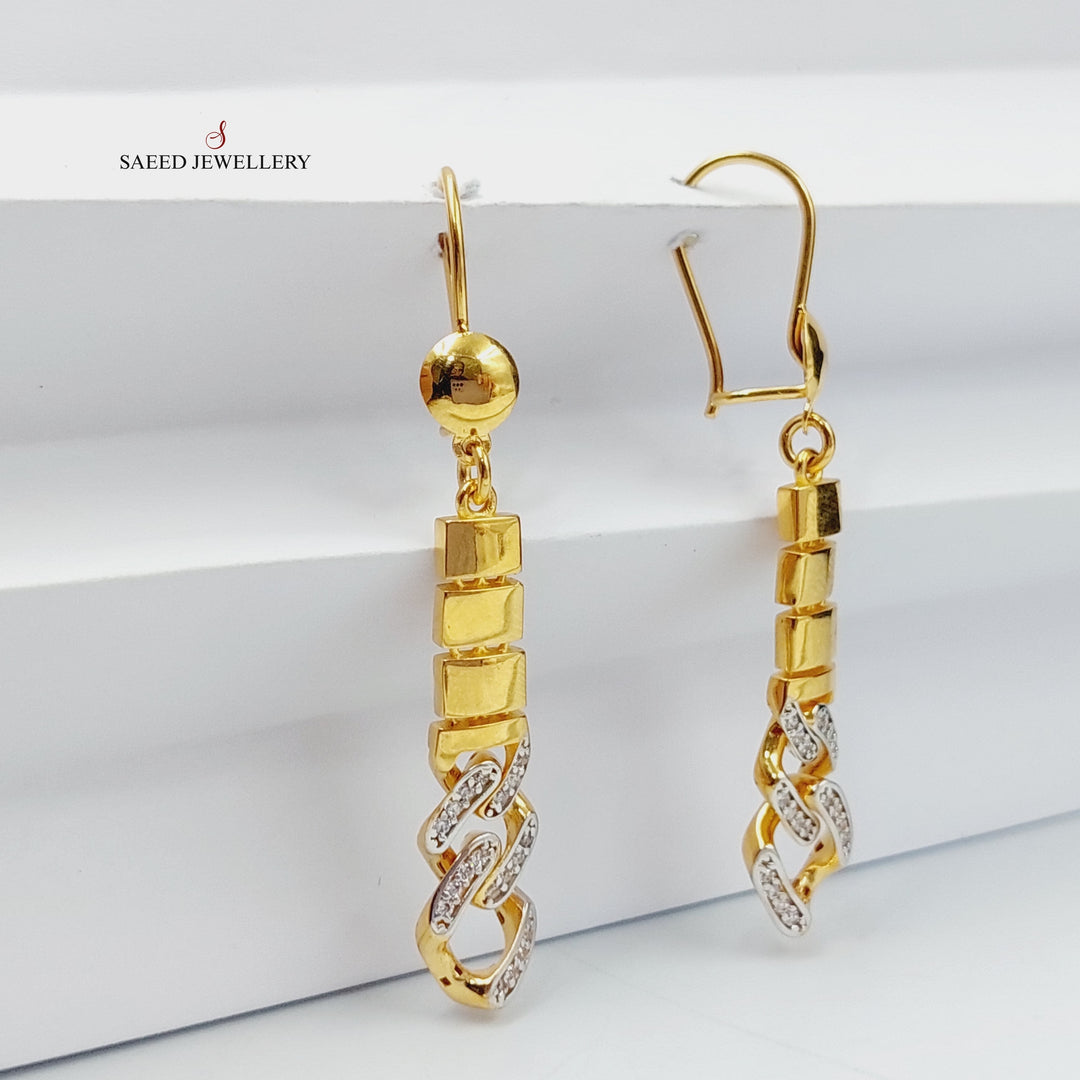 21K Gold Zircon Studded Cuban Links Earrings by Saeed Jewelry - Image 5