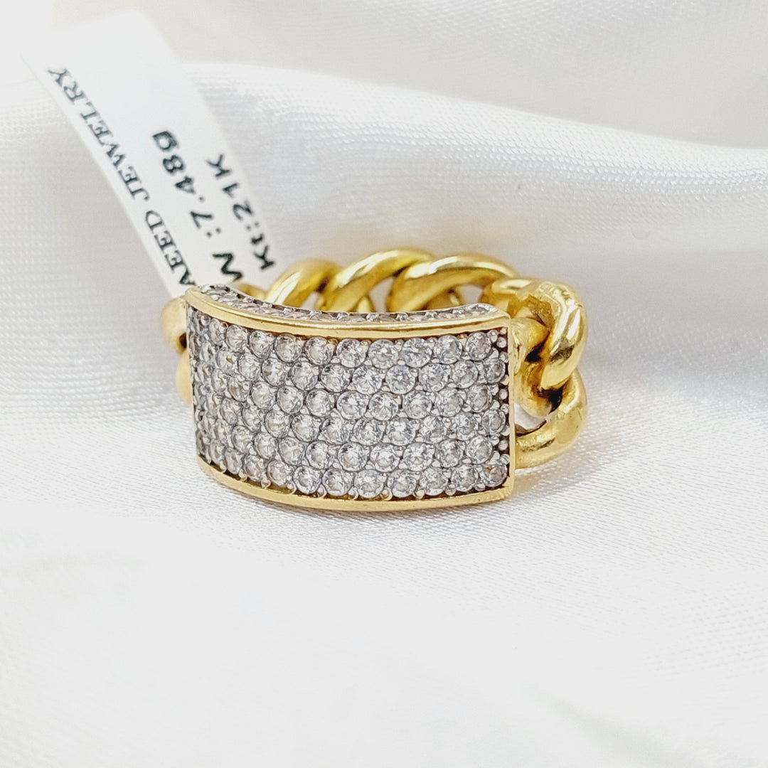 18K Gold Zircon Studded Cuban Links Ring by Saeed Jewelry - Image 4