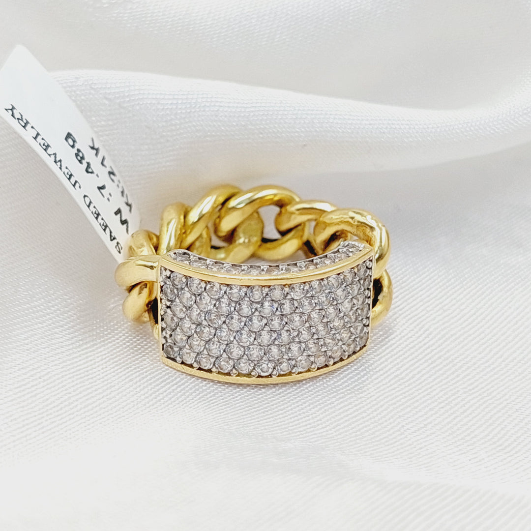 18K Gold Zircon Studded Cuban Links Ring by Saeed Jewelry - Image 1