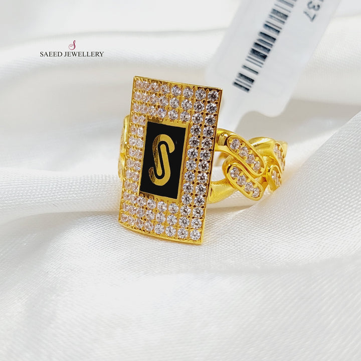 21K Gold Zircon Studded Cuban Links Ring by Saeed Jewelry - Image 3