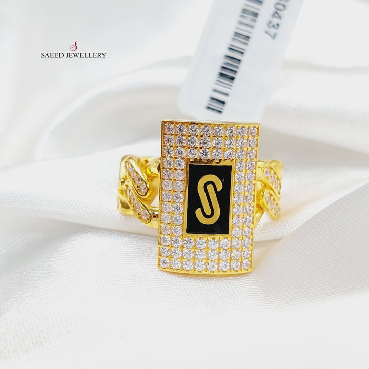 21K Gold Zircon Studded Cuban Links Ring by Saeed Jewelry - Image 1