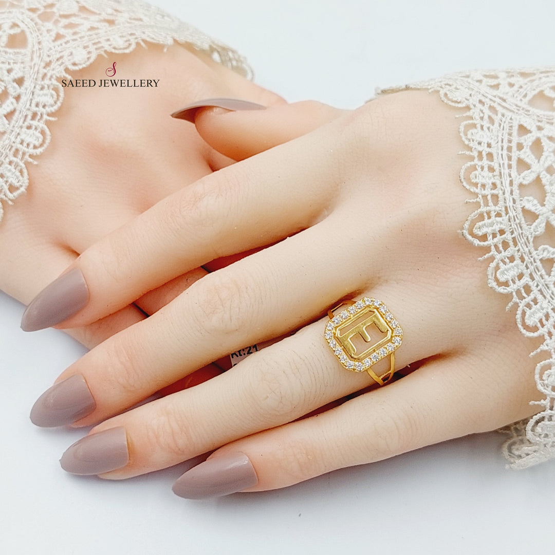 21K Gold خاتم E حرف مرصع by Saeed Jewelry - Image 4