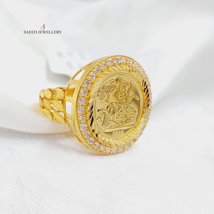 21K Gold Zircon Studded English Lira Ring by Saeed Jewelry - Image 2