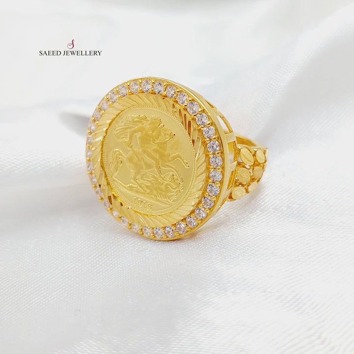 21K Gold Zircon Studded English Lira Ring by Saeed Jewelry - Image 1