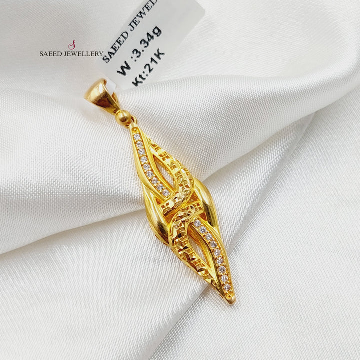 21K Gold Zircon Studded Engraved Pendant by Saeed Jewelry - Image 3